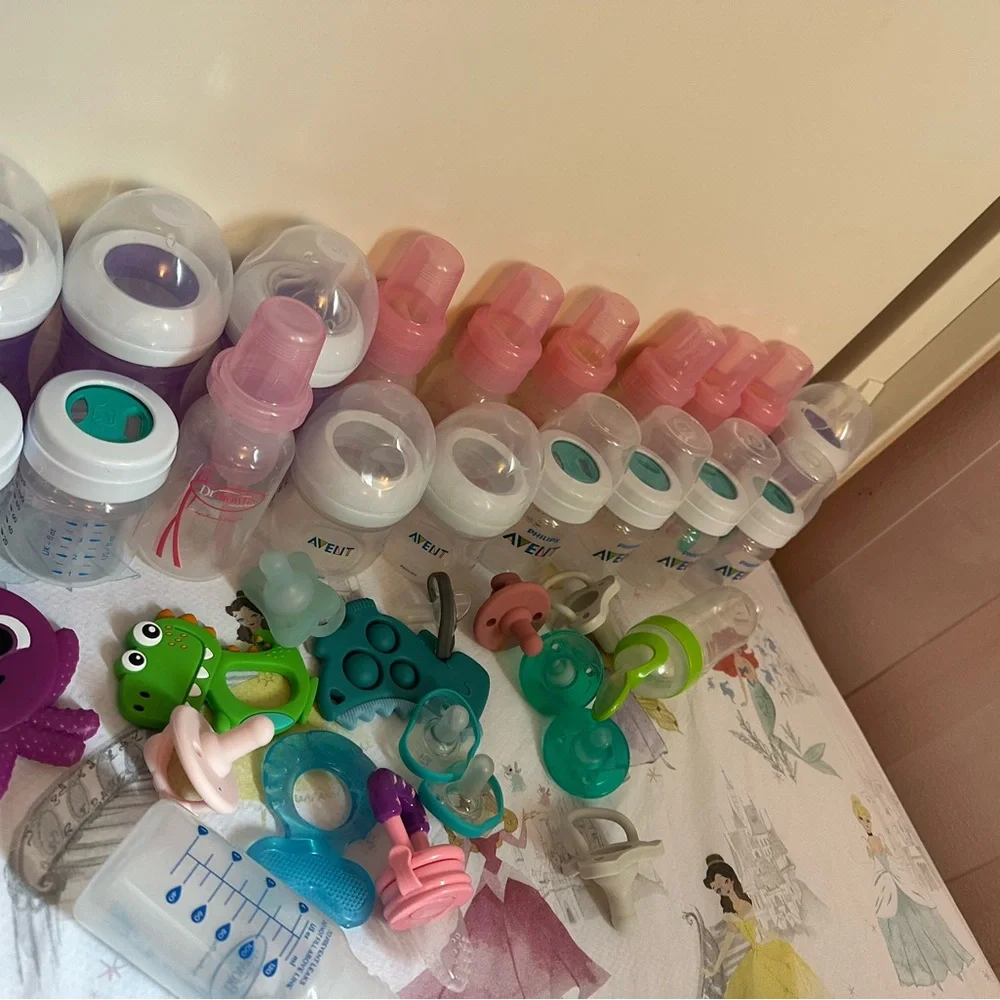 Baby Bottle and Pacifier Set - Pink, Blue, Green